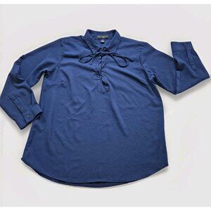 International INC Company Top Womens L Navy LS Criss Cross Ties Crepe Whimsigoth